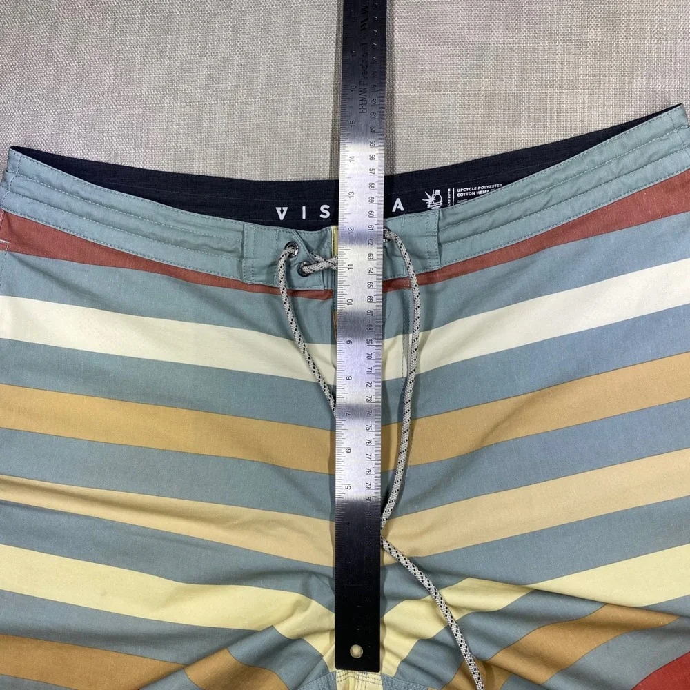 Vissla Mens Striped Board Shorts Size 38 Surf Trunks Multi w/ Pocket